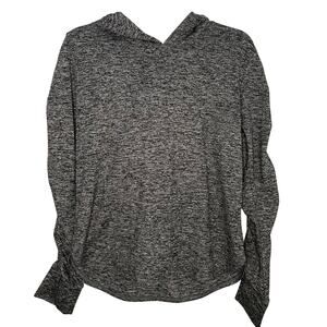 Athleta Girl Gray Hoodie Top Size L/12 Gray Black Ruched Long Sleeves Athletic